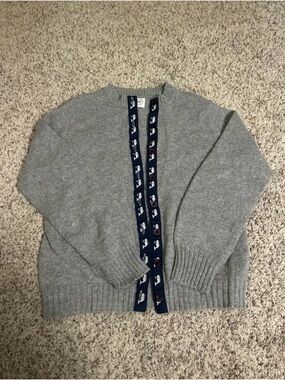 PRECO Gray Cardigan with Navy Trim and Button Placket